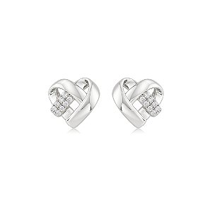 Brinco de coração cravejado de zircônia cristal banho em ródio branco