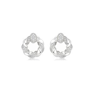 Brinco cravejado de zircônia cristal banho em ródio branco