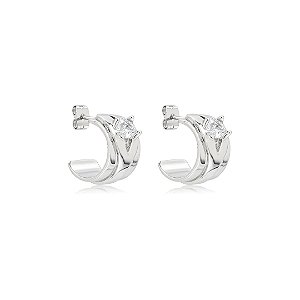 Brinco de argola cravejado de zircônia cristal banho em ródio branco