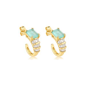 Brinco de argola cravejado de zircônia cristal e pedra fusion acqua banho em ouro 18k