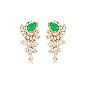 Brinco de luxo cravejado de zircônia cristal e pedra fusion turmalina banho em ouro 18k