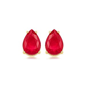 Brinco gota com pedra fusion rubi banho em ouro 18k