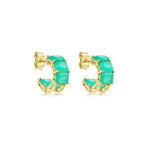 Brinco de argola com pedra fusion turmalina banho em ouro 18k