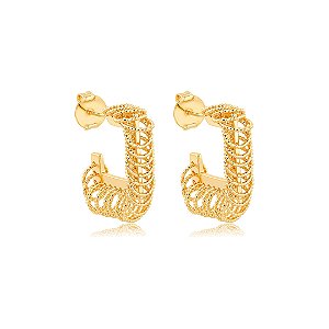 Brinco de argola texturizado banho em ouro 18k
