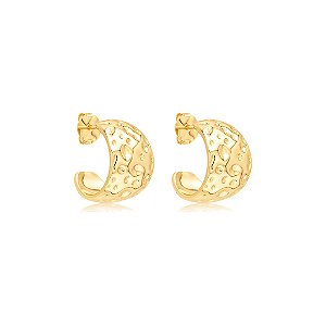 Brinco de argola martelado banho em ouro 18k