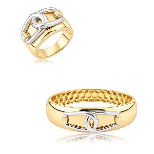 Conjunto de bracelete e anel liso banho em ouro 18k