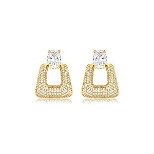 Brinco cravejado de zircônia cristal Banho em ouro 18k