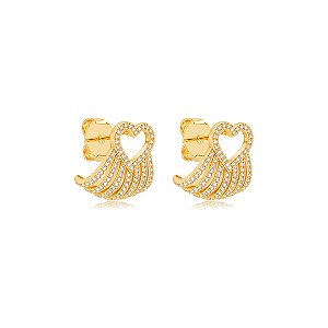 Brinco de argola cravejado com detalhe de coração Banho em ouro 18k