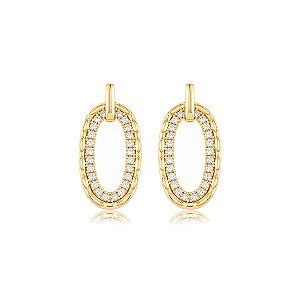 Brinco cravejado em Zircônia cristal com detalhe martelado Banho em Ouro 18K