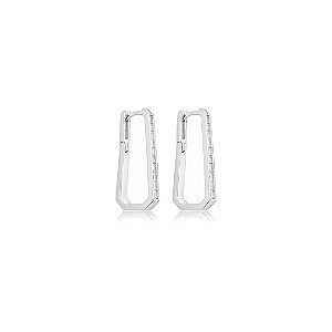 Brinco de argola cravejado de zircônia cristal banho em ródio branco