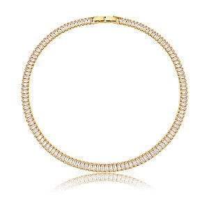 Colar de riviera cravejado de zircônia cristal banho em ouro 18k