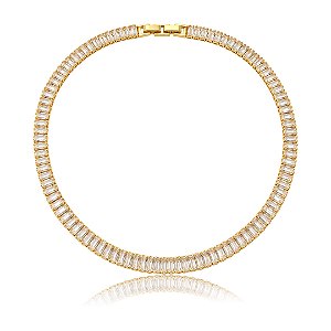 Colar de riviera cravejado de zircônia cristal banho em ouro 18k