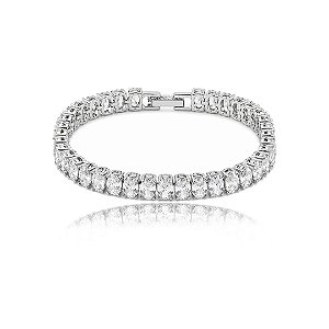 Pulseira riviera cravejada de zircônia cristal banho em ródio branco