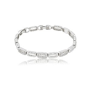 Pulseira cravejada de zircônia cristal banho em ródio branco