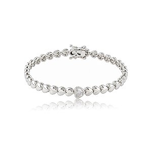 Pulseira de coração cravejada de zircônia cristal banho em ródio branco