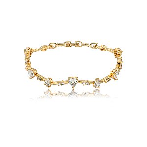 Pulseira cravejada de zircônia cristal banho em ouro 18k