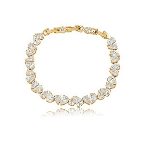 Pulseira de riviera cravejada de zircônia cristal banho em ouro 18k