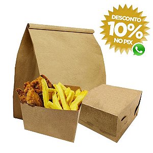 Saquinho Papel p/ Batata Frita, Salgados, Hamburger Fritas com amor 