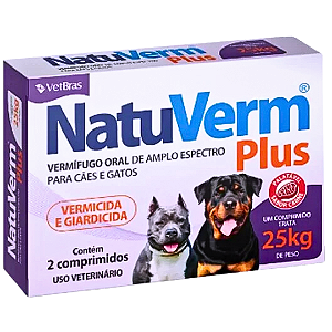 Vermífugo e Giardicida Natu Verm Plus para Cães e Gatos até 25 kg - 2 Comprimidos