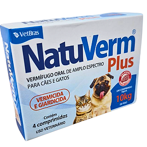 Vermífugo e Giardicida Natu Verm Plus para Cães e Gatos até 10 kg - 4 Comprimidos