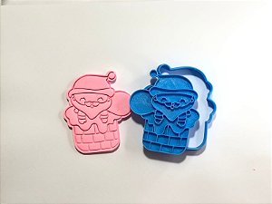 Cortador de biscoito Papai Noel Chaminé com carimbo