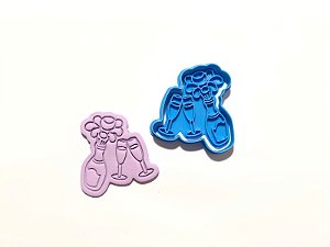 Cortador de Biscoito Champanhe e Duas Taças com carimbo