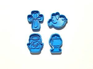 Kit Cortadores de Biscoito Batizado com Carimbo