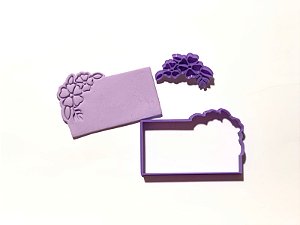 Cortador de Biscoito Moldura Plaquinha de Flores com carimbo