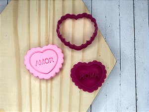 Cortador de Biscoito Coração rendado Amor com Carimbo