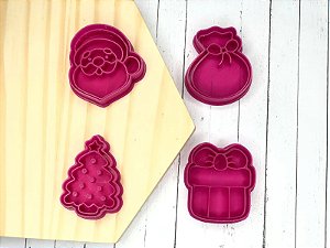 Kit Cortadores de Biscoito Natalinos com Carimbo