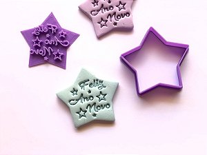 Cortador de Biscoito Estrela Feliz Ano Novo com Carimbo