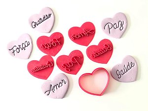 Kit Cortador de Biscoito Coração com  Palavras
