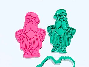 Cortador de Bolacha papai noel de pijama com carimbo
