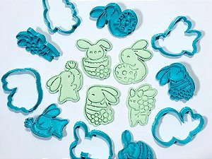Kit Cortadores de biscoito com Carimbo Coelhos