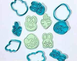 Kit Cortador de biscoito casal coelhos de páscoa