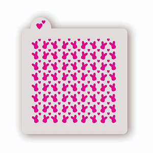 Estêncil Fundo Cabeça de coelhinhos com corações