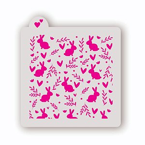 Estêncil Fundo Coelho e Folha