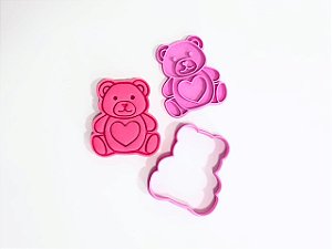 Cortador de Biscoito ursinho coração com carimbo