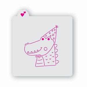 Estêncil jacaré com chapéu de festa