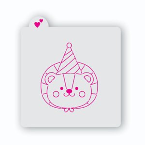 Estêncil leão com chapéu de festa