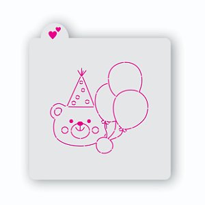 Estêncil ursinho com chapéu de festa