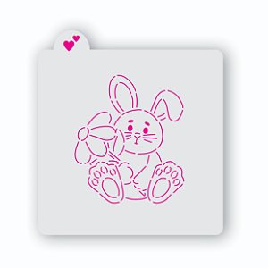 Estêncil Coelho segurando Flo