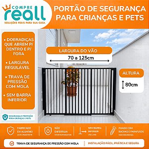 Portão de Segurança com Altura de 80cm e Largura Regulável de 70 a 125cm - Alumínio
