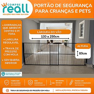Portão de Segurança com Altura de 80cm e Largura Regulável de 130 a 250cm - Alumínio