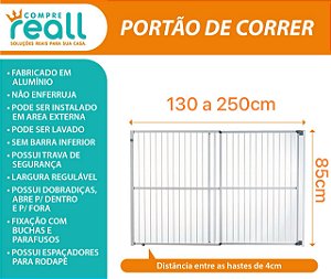 Portão de Segurança com Altura de 85cm e Largura Regulável de 130 a 250cm - Alumínio