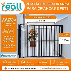 Portão de Segurança com Altura de 120cm e Largura Regulável de 70 a 125cm - Alumínio