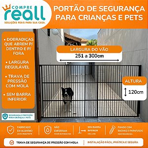 Portão de Segurança com Altura de 120cm e Largura Regulável de 150 a 300cm - Alumínio