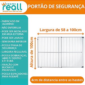 Portão de Segurança com Altura de 100cm e Largura Regulável de 58 a 100cm - Alumínio