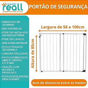 Portão de Segurança com Altura de 100cm e Largura Regulável de 130 a 250cm - Alumínio