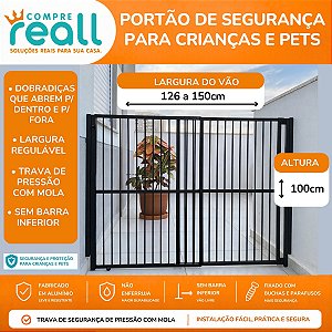 Portão de Segurança com Altura de 100cm e Largura Regulável de 85 a 150cm - Alumínio
